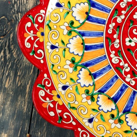 Largan Rishtan ceramics "Flowers", 42 cm, red, corrugated-2