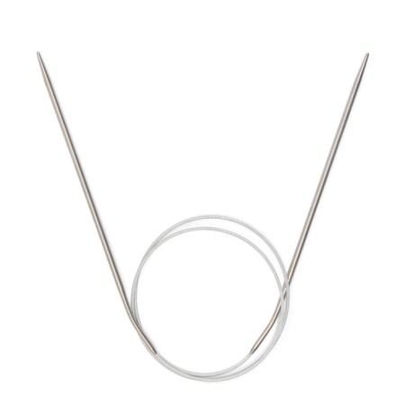 The knitting needles are circular, metal, 80 cm/3.0 mm