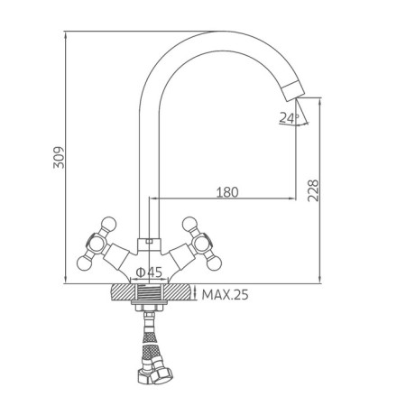 Accoona A4571A kitchen mixer, two -wound, with nut, brass, satin-4