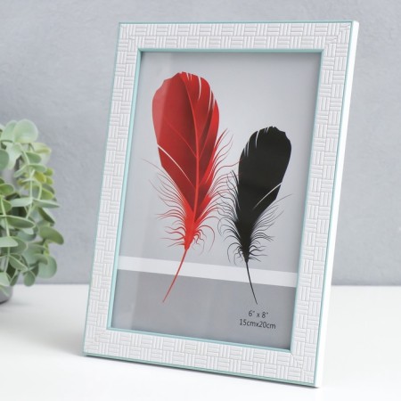 Photo frame plastic 15x20 cm "White pavers" turquoise double stroke 22.3x17.2 cm-2