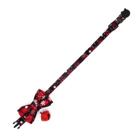 Textile collar with snowflakes and a tambourine, 30 x 1 cm, red-black-4