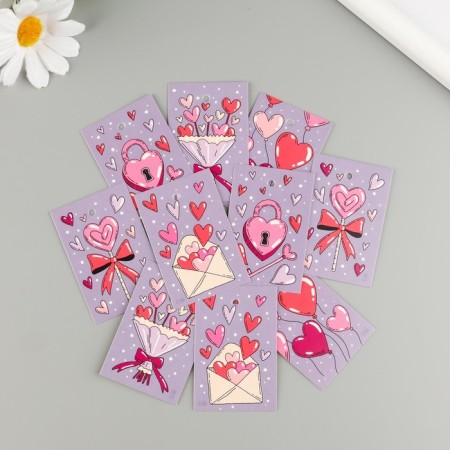 Cardboard "Love", lilac, set of 10 pcs (5 types) 4x6 cm-1