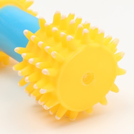 Dog toy squeak "Massage dumbbell", 14 cm, yellow/blue-2