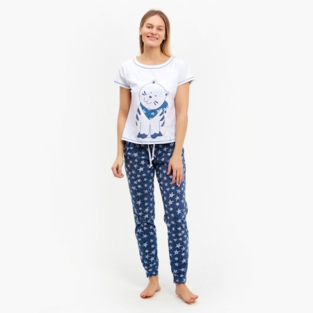 Female set (T -shirt, trousers) sailor, white color, size 46