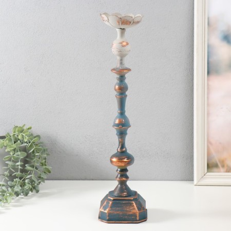Summary Metal for 1 candle "Monica" aged blue-silver 11x11x46.5 cm-2