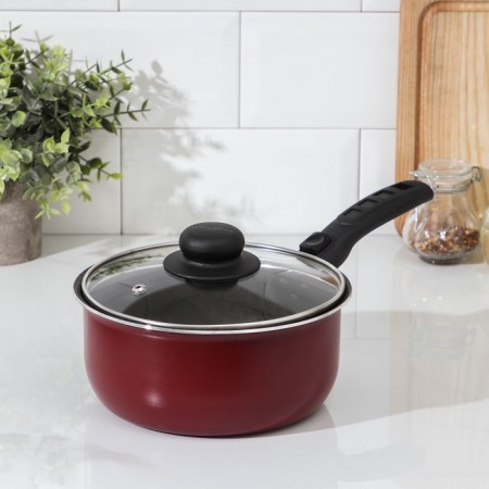 Bucket "Alpha" 1.5 l, glass cover, plastic handle, anti -stick coating, red color-6