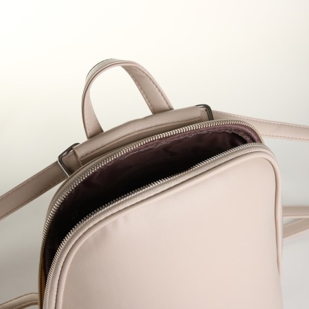 City backpack of artificial leather with lightning, beige color-3