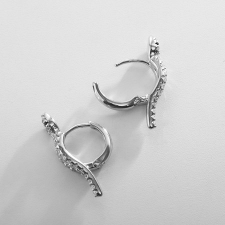 Earrings with rhinestones Xuping shine, white color in silver-2