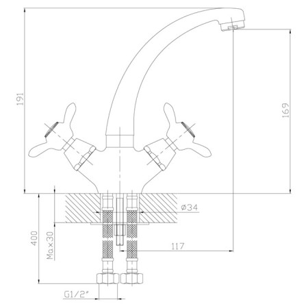 Rossinka Q02-64 kitchen mixer, two-handed, with high rotary pouring, chromium color-1