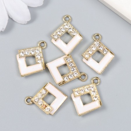 Decor for creativity metal, enamel, rhombs "rhombus" gold with white 1.7x2.2 cm-2