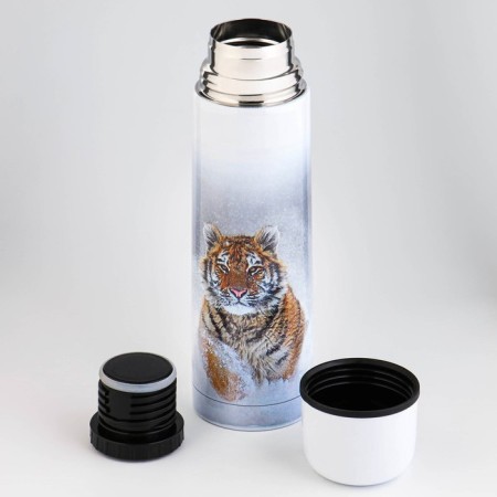 Thermos, 500 ml, sleeve "Master K. Tiger", with a mug, retains heat 24 hours, chrome-1
