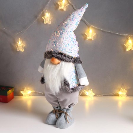 Interior doll "Santa Claus in a white-pearl cap and a vest with sequins" 55x16x22 cm 62601-3