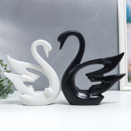 Souvenir Ceramics "Swans White and Black" set 2 pcs 21x18 24x21 cm