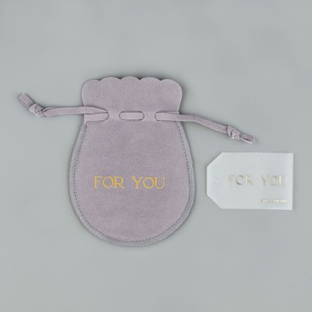 Suede bag “for you”, gray, embossing, 9 × 12 cm-5