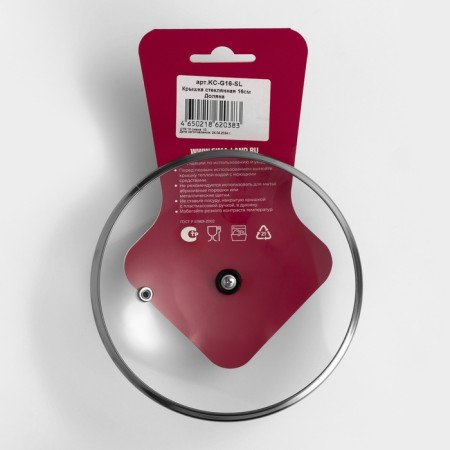 Glass cover for pans and pots "Dolyana", D = 16 cm, stainless rim, plastic handle-5