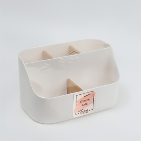 Bamboo organizer for storage, 5 sections, mobile sections, 18.5 × 11.5 × 10.6 cm, white color-9