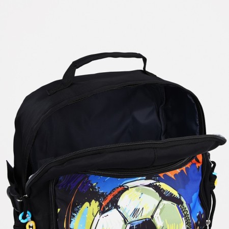 Young backpack from textiles on lightning, 3 pockets, black color-5