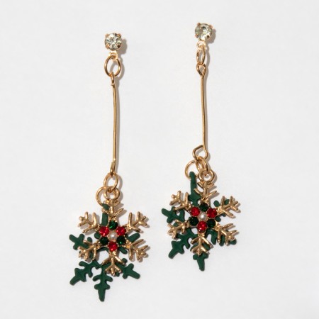 Earrings "Two Snowflakes", red-green color in gold-5