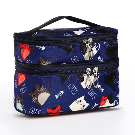 Cosmetic bag, 2 parts on zippers, blue color