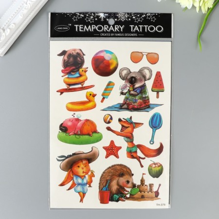 Tattoo on the body color "Zoo on the beach" 21x15 cm