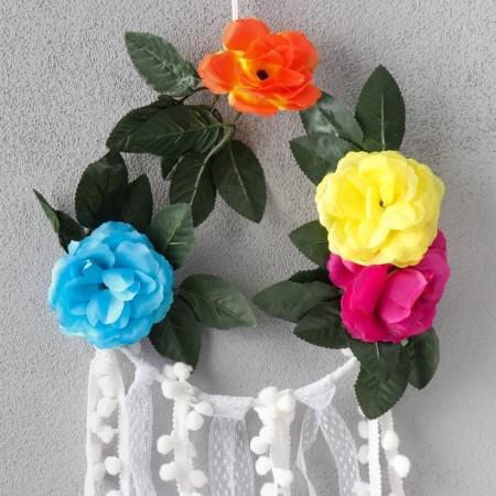 Panel Textile "Flower Wreath with bamboo" 68x20 cm-1