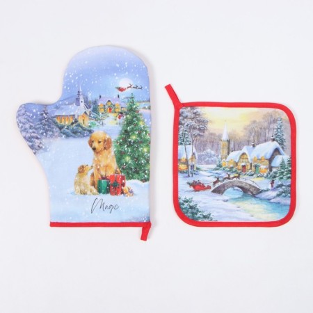 Set of kitchen. Ethel "Christmas Evening": 19x19 cm, mittens-throw 20x28 cm, 100-1