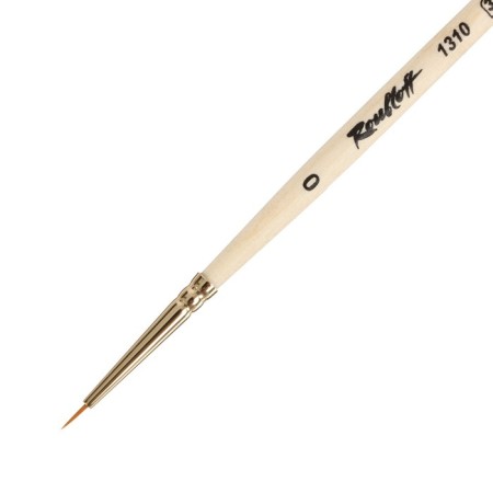 Synthetic brush, round, hard, shortened insert, rubloff series 1310 No. 0, a short handle is saturated with varnish, yellow clip-1