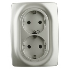 2x2p+E Schuko outlet with curtains, 16A-250V, IP20, ERA12, mother of pearl