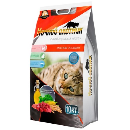 Dry food "Night Hunter" premium for cats, meat assorted, 10 kg