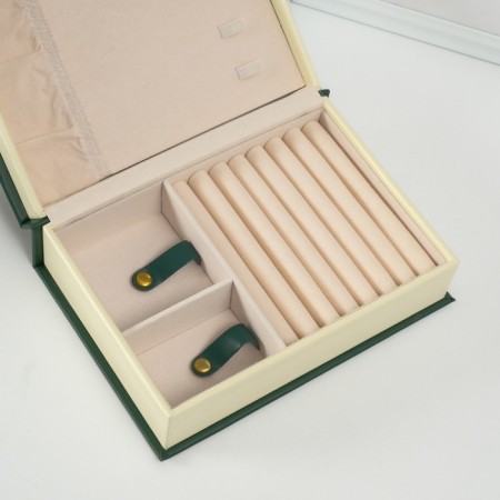 Casket to the leatherette for jewelry "Magic Book" dark green 15.5x21.5x7 cm-3