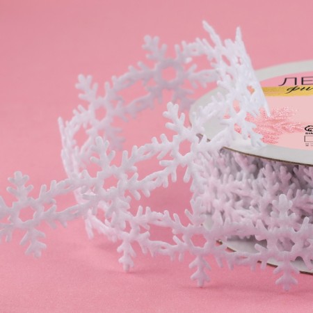 New Year! Decorative curly tape "Snowflakes", 25 mm, 9 ± 0.5 m, white color-1