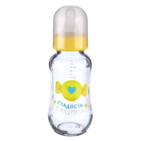 A bottle for feeding glass "Bear Prince", classic throat, medium stream, 180 ml., From 3 months.-1