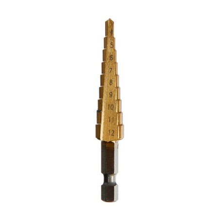 Drill step tundra, HSS, tin, hexagonal shank, 4-12 mm-2