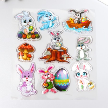 Stick silicone with sparkles on the glass "Rabbits" 18.5x17 cm