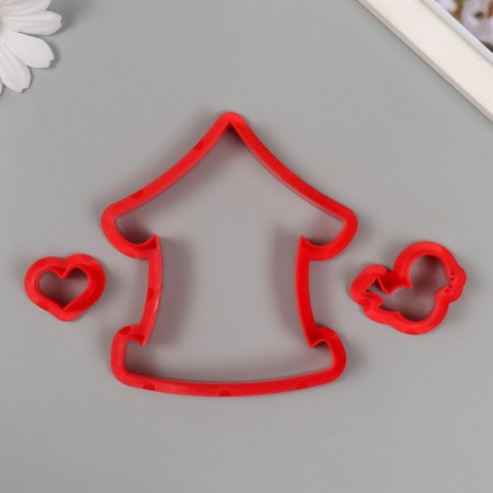 Cutters for polymer clay "House with a bird" set of 3 pcs 3.1x4.2 cm 2.4x3 cm 10.3x9.3 cm