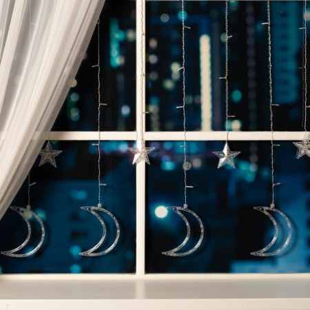Garland “fringe” 2.7 × 0.9 m with nozzles “month”, IP20, transparent thread, 138 LED, white glow, 8 modes, 220 V-1