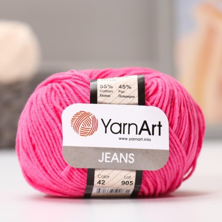 Yarn "Jeans" 55% cotton, 45% acrylic 160m/50g (42 bright pink)-1