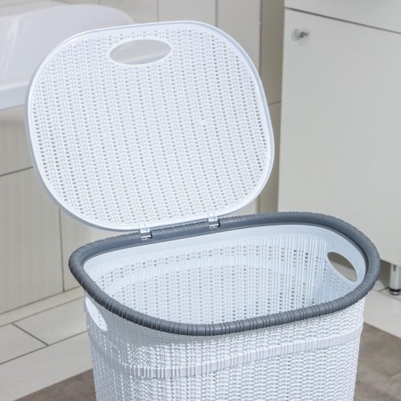 Set for the bathroom, 7 items: basket 4 pcs, basket for linen, garbage bucket, ruff, white color-2