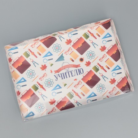 Cookie box, confectionery packaging with PVC lid, “best teacher”, 22 x 15 x 3 cm-1