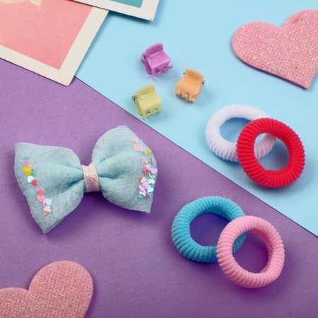 Hair set 11 pcs "Mashenka" Blue bow (1 clamp, 4 rubberings, 6 crabs)-1