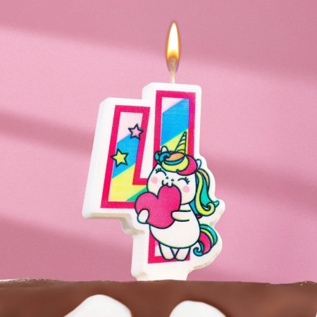 Candle in the cake "Unicorn with a ball", number 4, pink, 6.5 cm