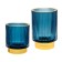 Decorative candlestick made of colored embossed glass, 70 × 70 × 80 mm, blue color