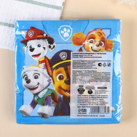 Paper napkins, 33x33 cm, 20 pieces, 3-layer, puppy patrol-8