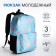 A backpack with a zipper, 3 outer pockets, blue color