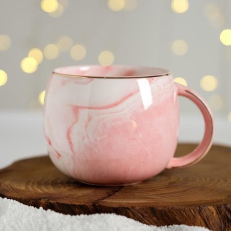 Ceramic mug “Be bright every day”, 350 ml, pink marble color-2