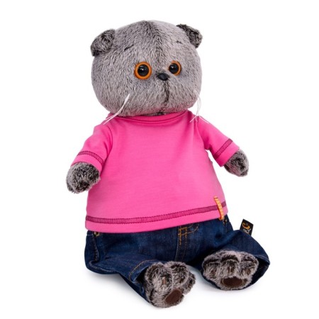 Soft toy "Basik in jeans and raspberry t -shirt", 30 cm-4