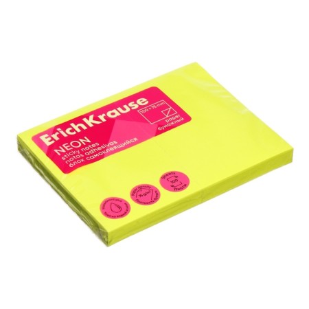 Block with a sticky edge paper 100x75 mm, Erichkrause "Neon", 100 sheets yellow-2