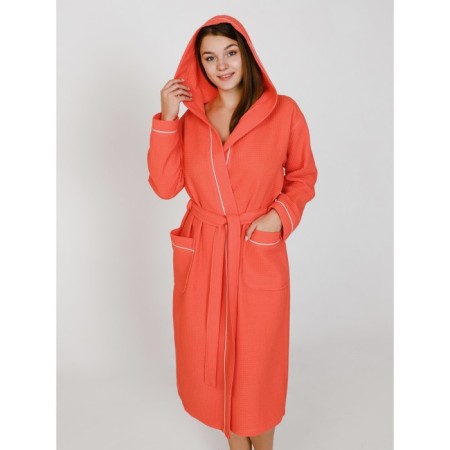 Women's robe with a hood, size 70, coral color-3