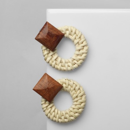 Earrings "Vakanda" style, wicker circle, white-brown color