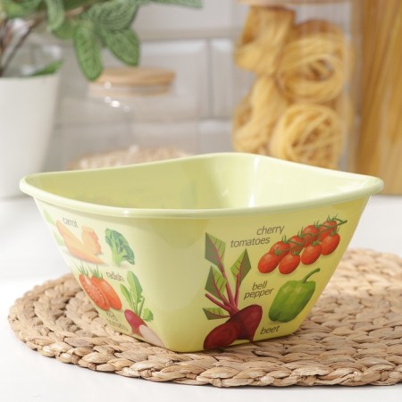 Plastic bowl bergamo, 2 l, 20.2 × 20.2 × 9.8 cm, with decor, light color